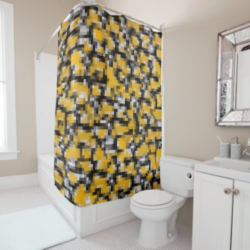 Trendy Modern Yellow Black White Mosaic Pattern Shower Curtain