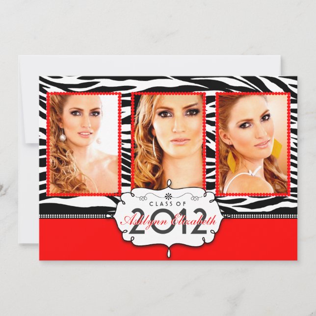 Trendy Modern Zebra Striped Graduation Invitation (Front)