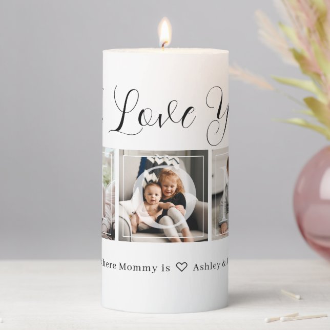 Trendy Mom Family Photo Names Pillar Candle (In Situ)