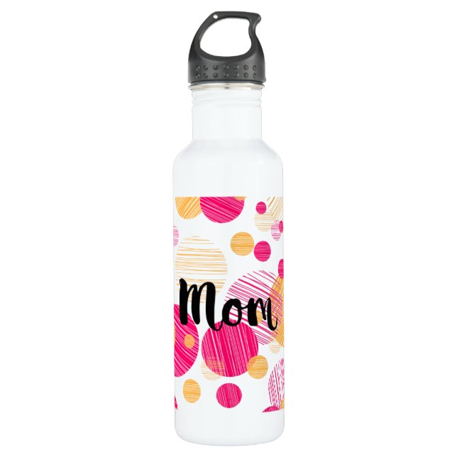 Trendy Mom Polka-Dot Pattern Stainless Steel Water Bottle (Front)