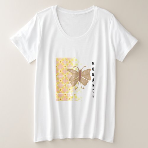 Trendy Monarch Butterfly and Pattern Abstract Plus Size T_Shirt