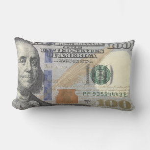 Trendy Money 100 Dollar Bill Aesthetic Currency Lumbar Pillow