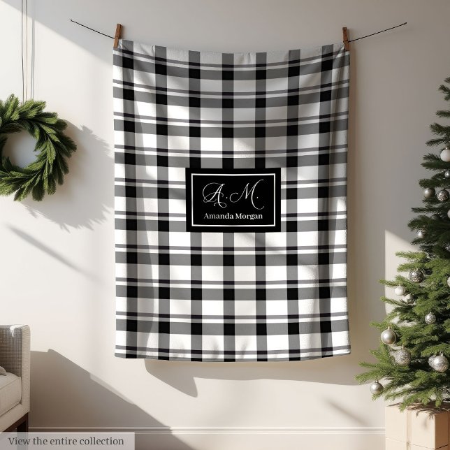 Trendy Monochrome Checkered Blanket Custom Name (Trendy Monochrome Checkerred Blanket Custom Name Gift)
