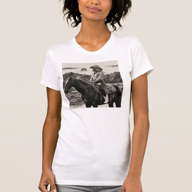 Trendy Monochrome Cowgirl White Slim Fit tee (Front)