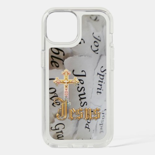 Trendy Monochrome Religious Pastel Cross Jesus iPhone 15 Case