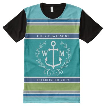 Trendy Monogram Anchor Laurel Wreath Stripes Aqua All-Over-Print Shirt Trendy Monogram Anchor Laurel Wreath Stripes Aqua All-Over-Print Shirt