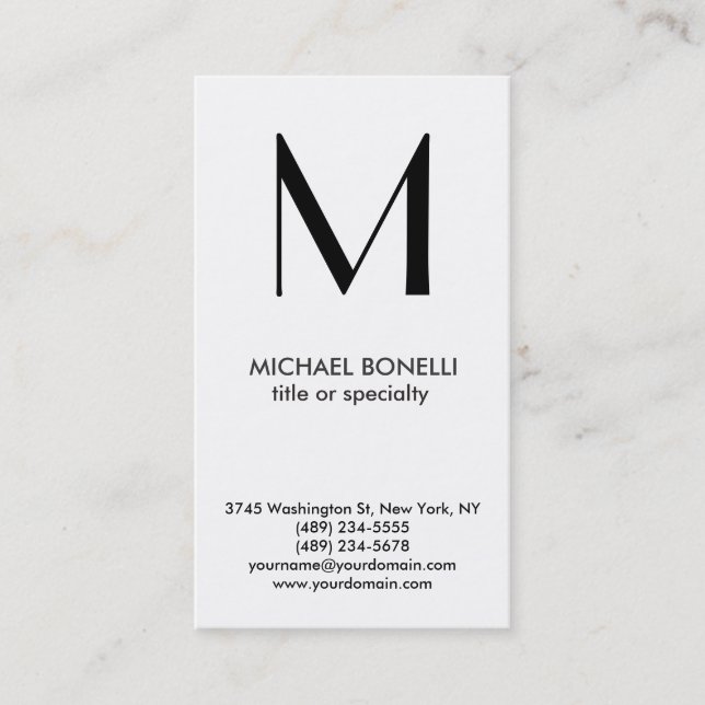 Trendy Monogram Black White Vertical Business Card (Front)