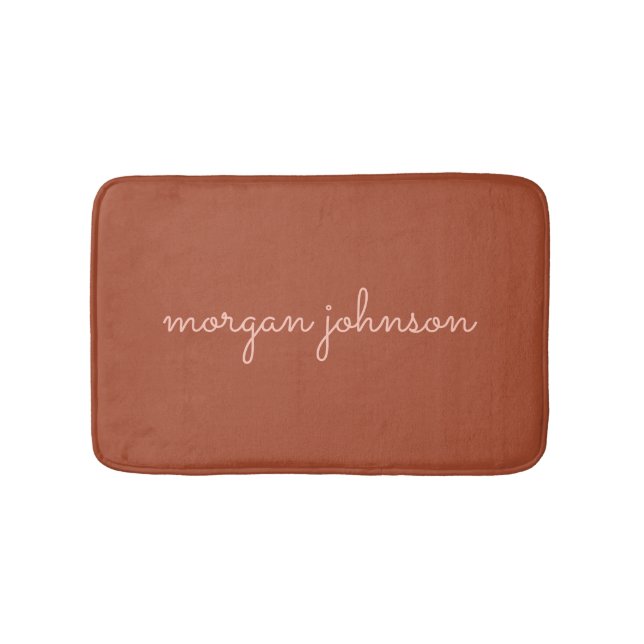 Trendy Monogram | Burnt Orange + Blush Script Name Bath Mat (Front)