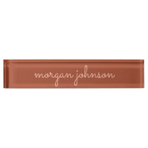 Trendy Monogram Burnt Orange + Blush Script Name Desk Name Plate