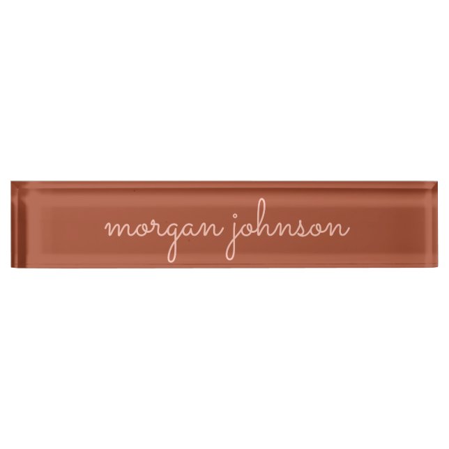 Trendy Monogram | Burnt Orange + Blush Script Name Desk Name Plate (Front)