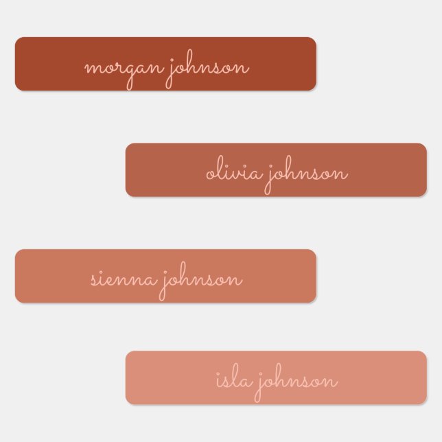 Trendy Monogram | Burnt Orange + Blush Script Name Labels (Group)