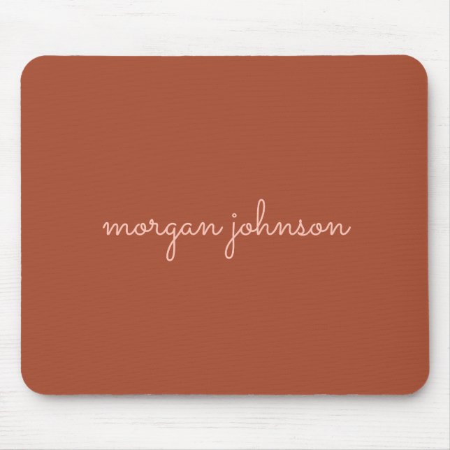 Trendy Monogram | Burnt Orange + Blush Script Name Mouse Pad (Front)