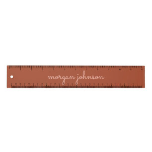 Trendy Monogram   Burnt Orange + Blush Script Name Ruler