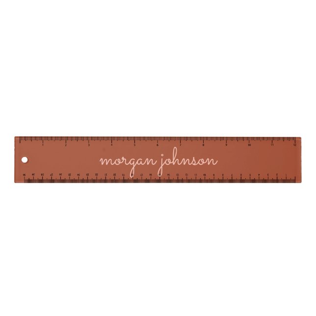Trendy Monogram | Burnt Orange + Blush Script Name Ruler (Front)