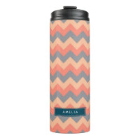 Trendy Monogram Chevron in Shades of Peach & Grey Thermal Tumbler