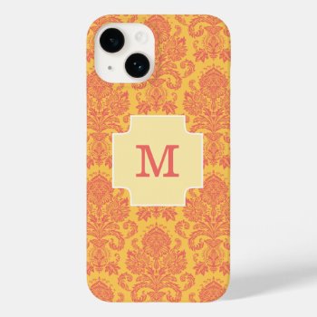 Trendy Monogram Coral Damask And Sun Custom Case-m Case-mate Iphone 14 Case by PineAndBerry at Zazzle