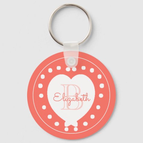 Trendy Monogram Coral White Heart