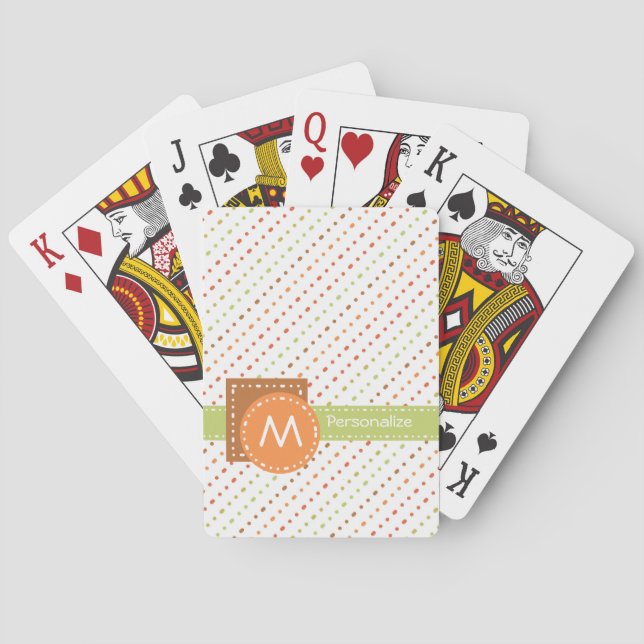 Trendy Monogram Dotted Stripes With Name Poker Cards (Back)
