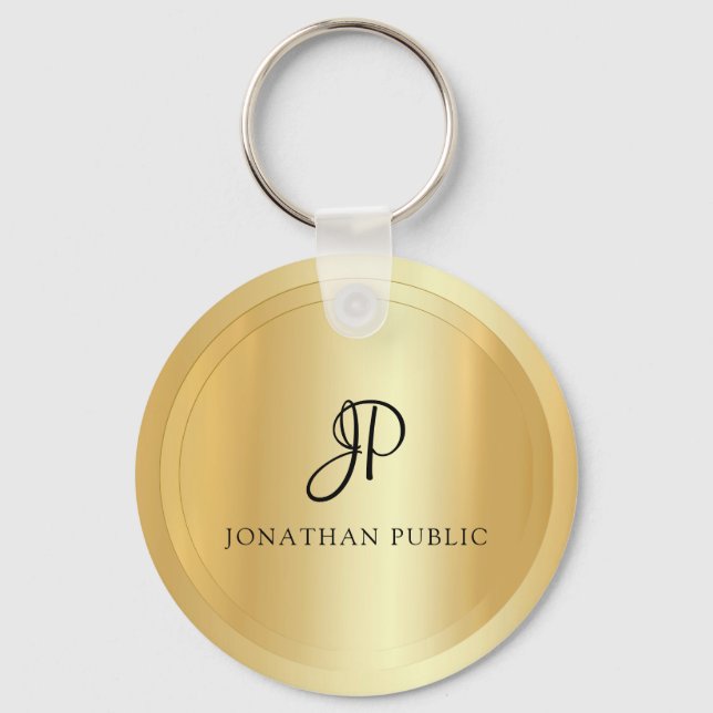 Trendy Monogram Faux Gold Your Name Elegant Keychain (Front)
