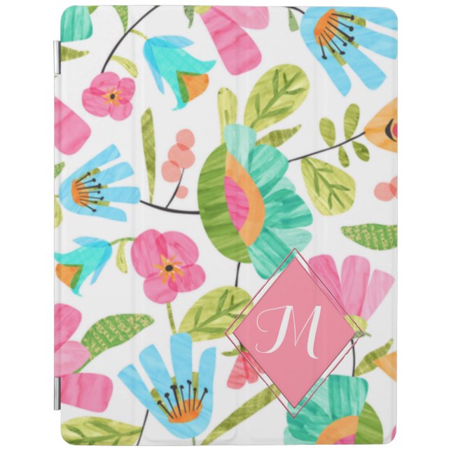 Trendy Monogram Floral iPad Smart Cover (Front)