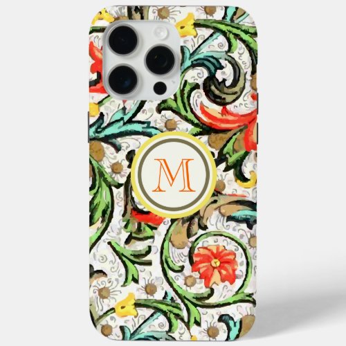 Trendy Monogram Floral Vintage Damask iPhone 15 Pro Max Case