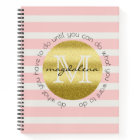Trendy Monogram Gold Glitter Blush Pink Stripes