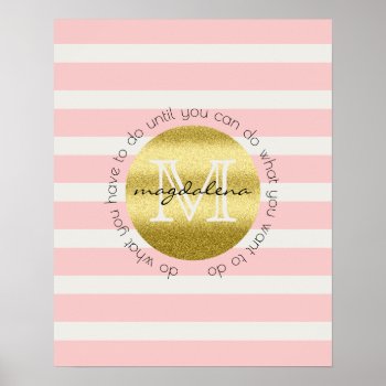 Trendy Monogram Gold Glitter Blush Pink Stripes Poster by BCMonogramMe at Zazzle