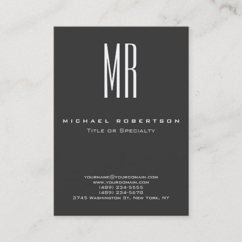 Trendy Monogram Gray Modern Chubby Business Card