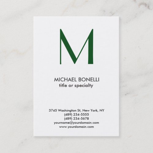 Trendy Monogram Green White Simple Business Card