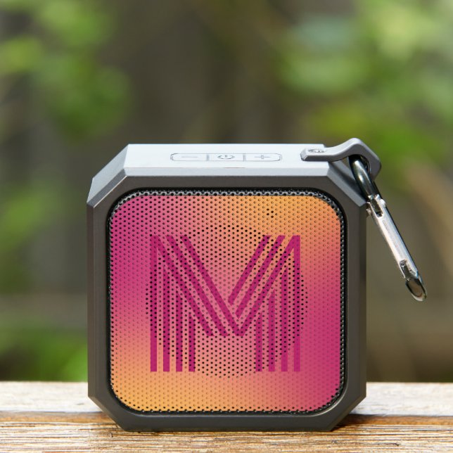 Trendy monogram initial fuchsia pink orange yellow bluetooth speaker (Insitu(Outdoor))