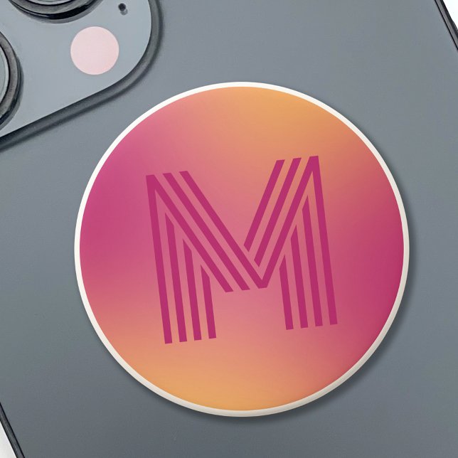 Trendy monogram initial fuchsia pink orange yellow PopSocket (Creator Uploaded)