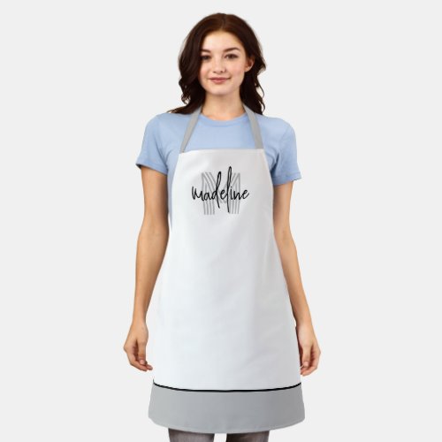 Trendy Monogram Initial Name Gray Black Script Apron