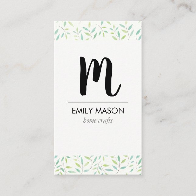 Trendy Monogram / Leaves and Branches Business Card (Front)