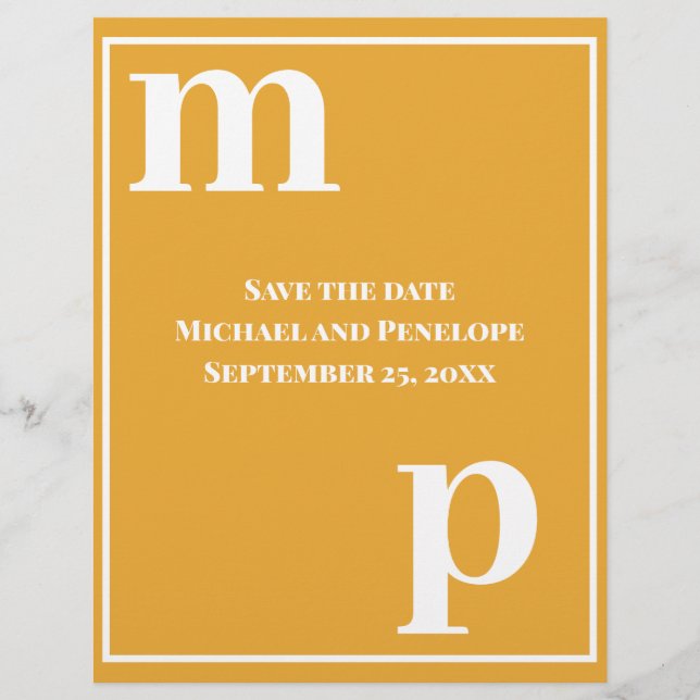 Trendy Monogram Marigold Budget Save the Date  Flyer (Front)
