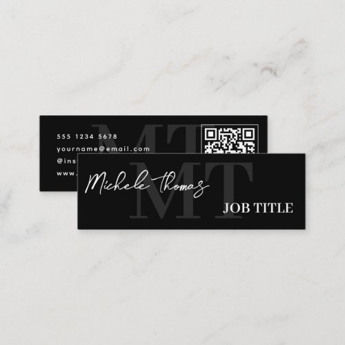 Trendy Monogram Minimalist Modern Black Script Mini Business Card