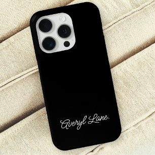 Trendy Monogram Modern Black Script Elegant Name iPhone 15 Pro Case