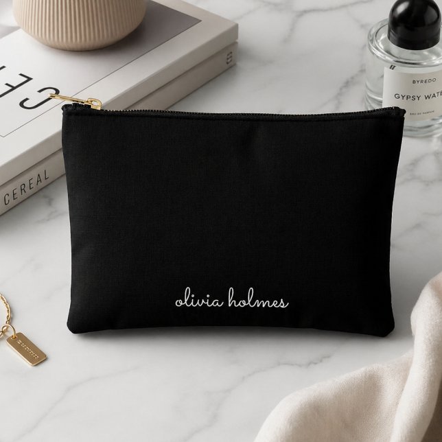 Trendy Monogram | Modern Black Script Name Accessory Pouch (Creator Uploaded)