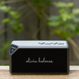 Trendy Monogram Modern Black Script Name Bluetooth Speaker