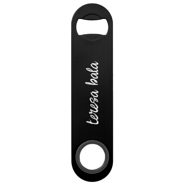Trendy Monogram Modern Black Script Name Design Bar Key (Front)