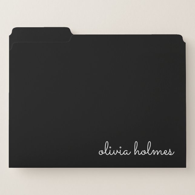 Trendy Monogram | Modern Black Script Name File Folder (Front Left)