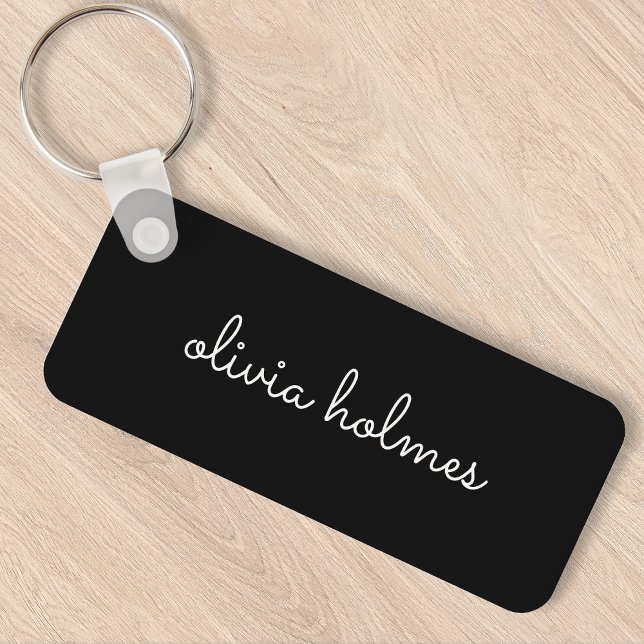 Trendy Monogram | Modern Black Script Name Keychain (Creator Uploaded)