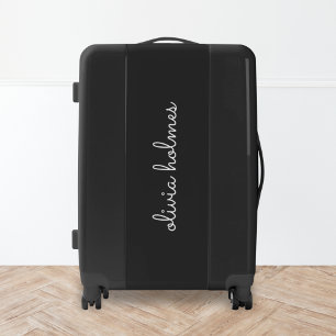 Trendy Monogram Modern Black Script Name Luggage