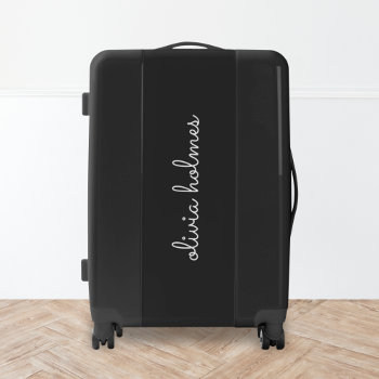 Trendy Monogram | Modern Black Script Name Luggage by GuavaDesign at Zazzle