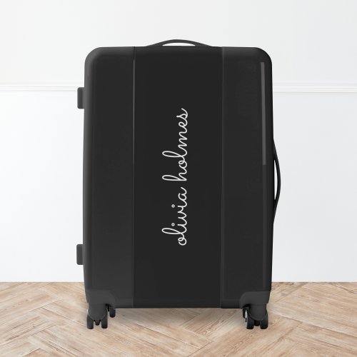 Trendy Monogram  Modern Black Script Name Luggage