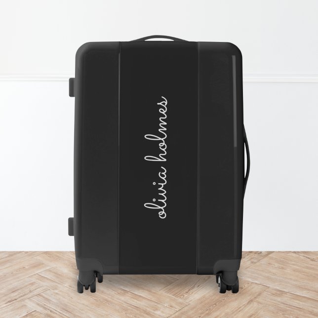 Trendy Monogram | Modern Black Script Name Luggage (Creator Uploaded)