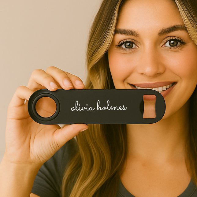 Trendy Monogram | Modern Black Script Name Name Bar Key (Creator Uploaded)