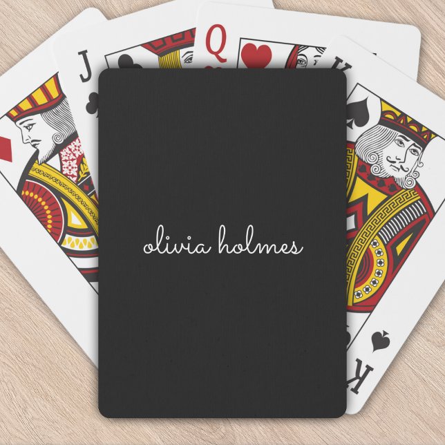 Trendy Monogram | Modern Black Script Name Poker Cards (Creator Uploaded)