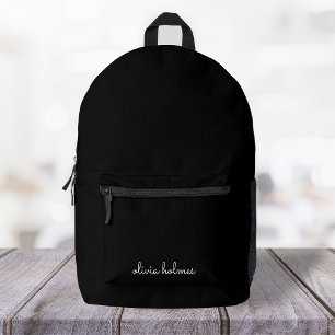Trendy Monogram   Modern Black Script Name Printed Backpack