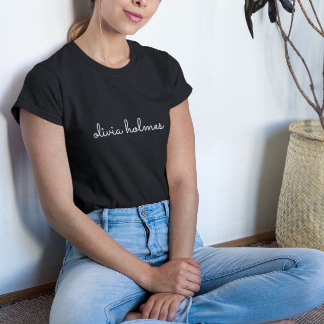 Trendy Monogram | Modern Black Script Name T-Shirt (Creator Uploaded)