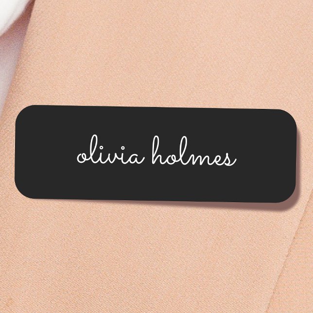 Trendy Monogram | Modern Black Script Name Tag (Creator Uploaded)